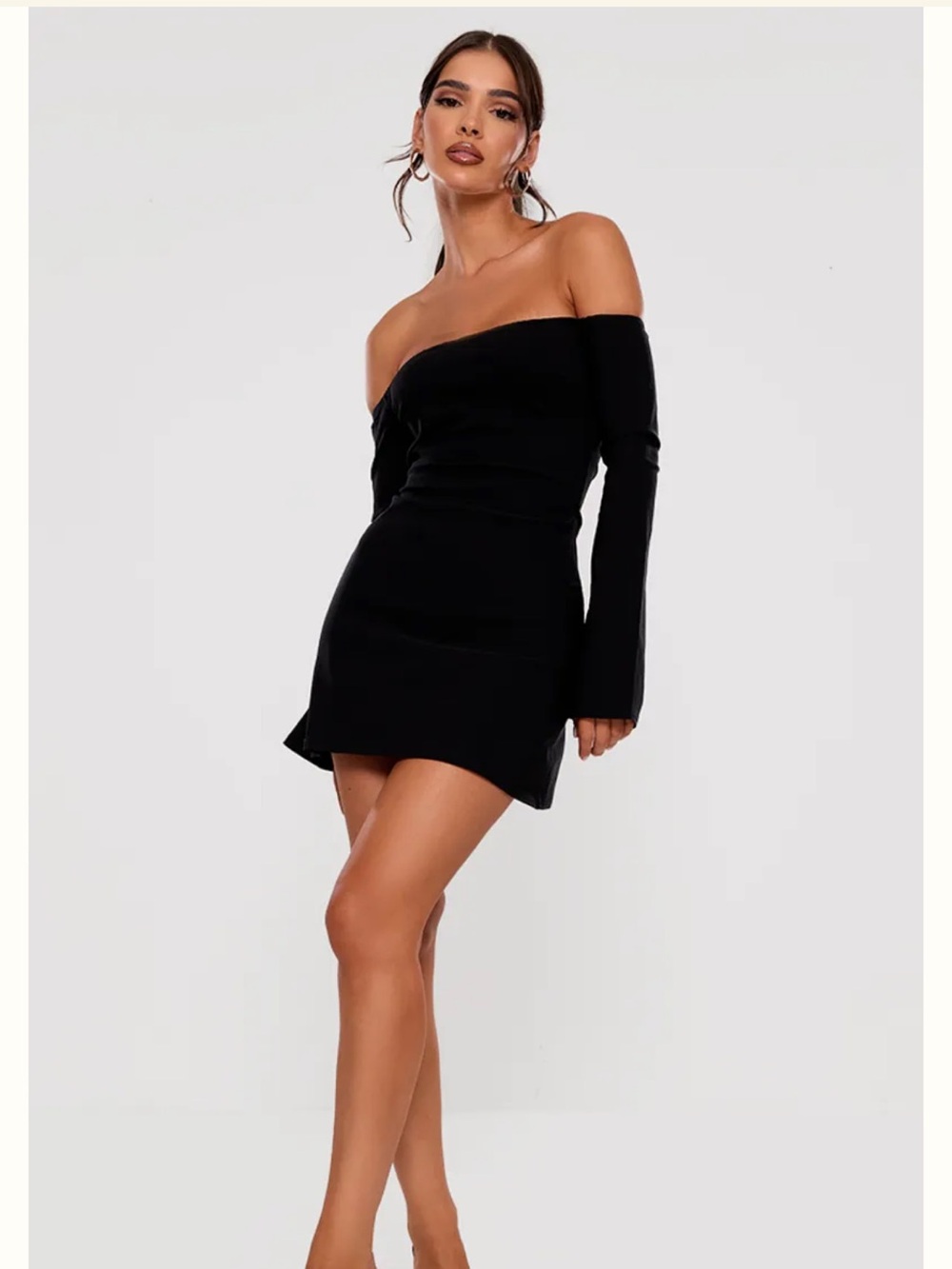 PrettyLittleThing Black Off-Shoulder Long Sleeve Mini Dress